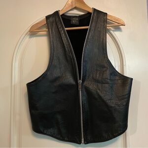 Black Leather Zip-Up Vest